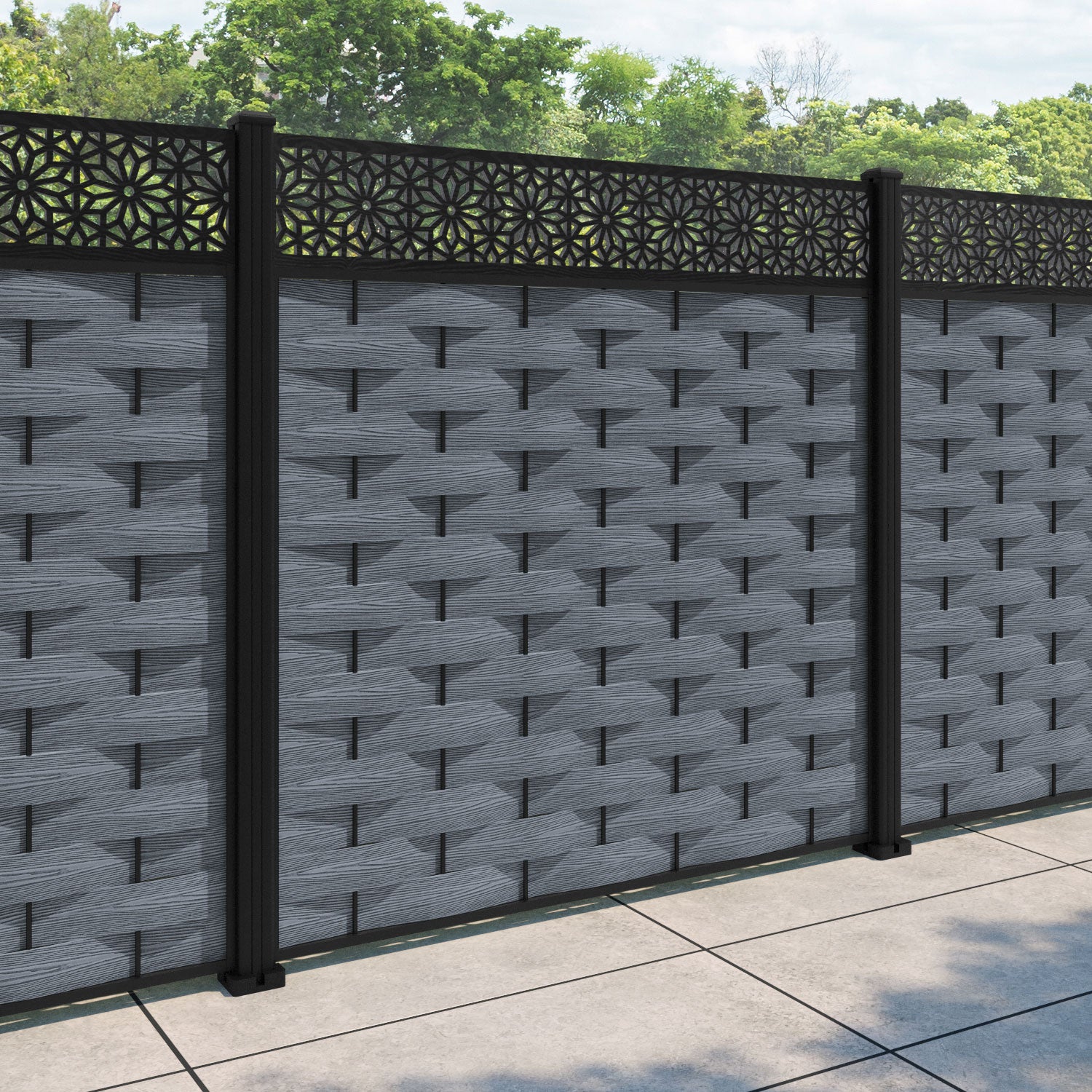 Ripple Narwa Fence Panel - Anthracite - with our aluminium posts