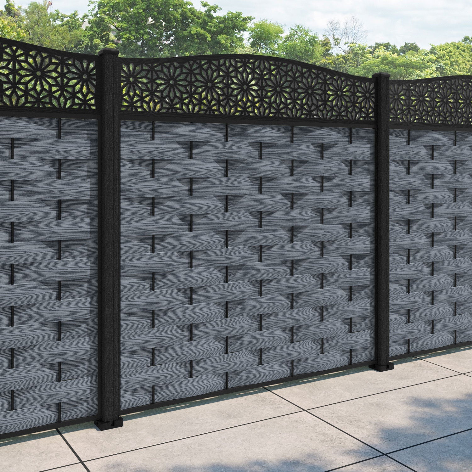 Ripple Narwa Curved Top Fence Panel - Anthracite - with our composite posts