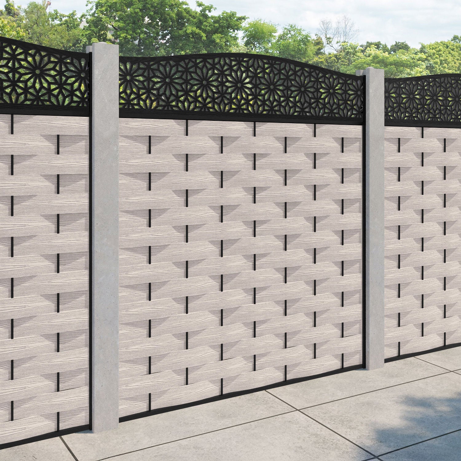 Ripple Narwa Curved Top Fence Panel - Mid Stone - for existing concrete posts