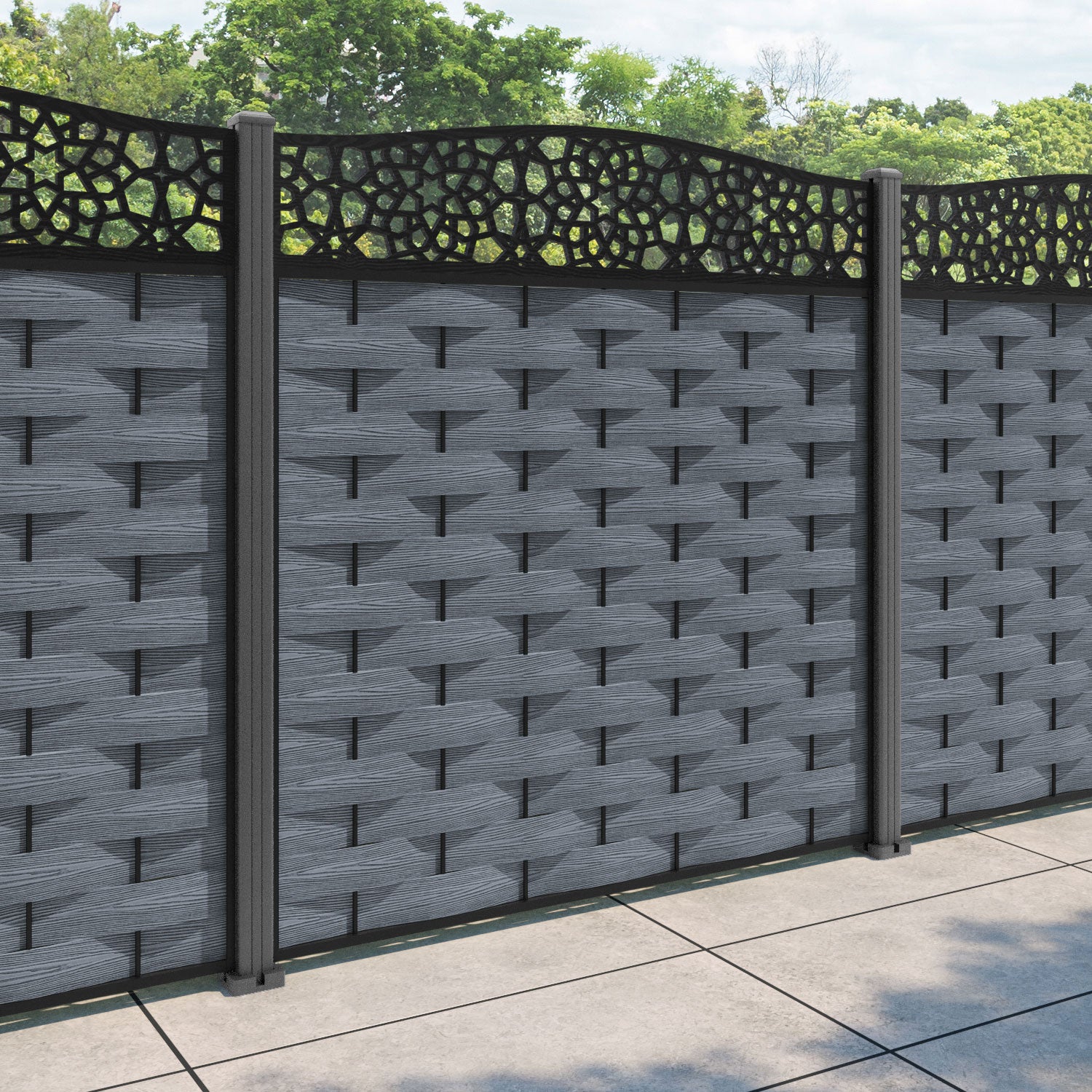 Ripple Nazira Curved Top Fence Panel - Anthracite - with our aluminium posts