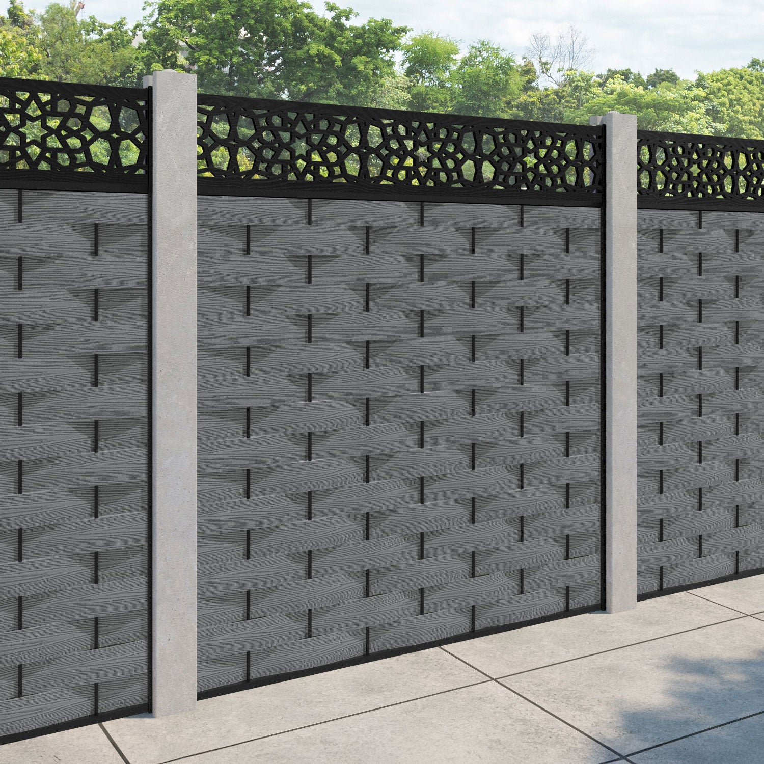 Ripple Nazira Fence Panel - Mid Grey - for existing concrete posts