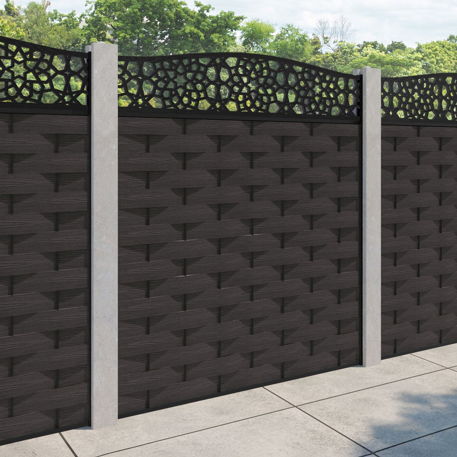 Ripple Nazira Curved Top Fence Panel - Dark Oak - for existing concrete posts