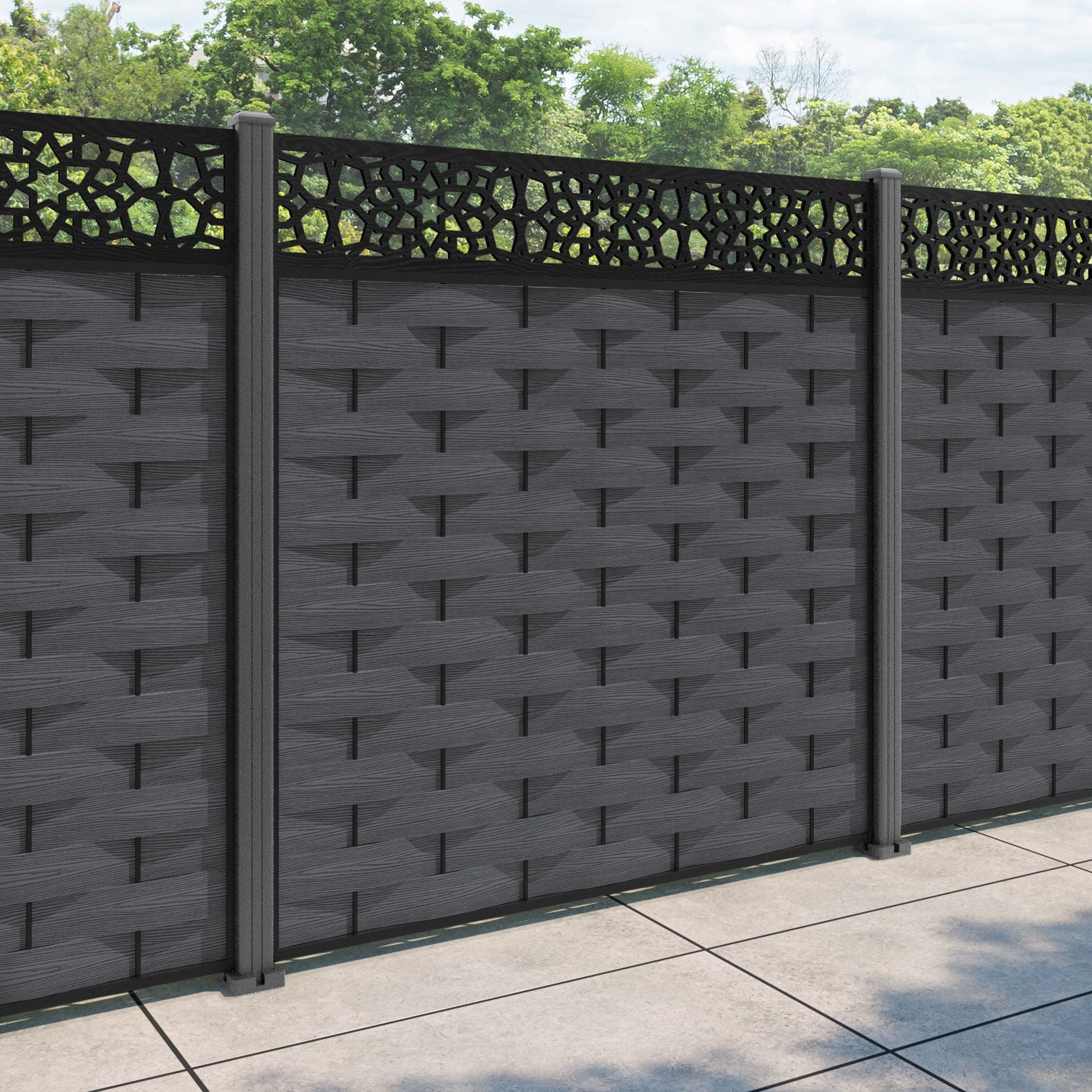 Ripple Nazira Fence Panel - Dark Grey - with our aluminium posts