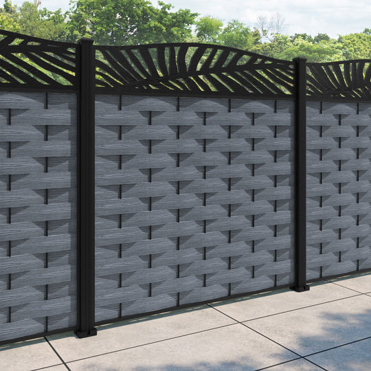 Ripple Palm Curved Top Fence Panel - Anthracite - with our aluminium posts