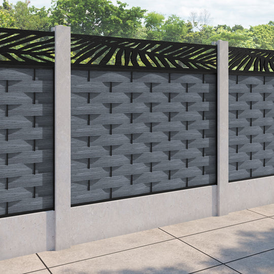 Ripple Palm Fence Panel - Anthracite - for existing concrete posts