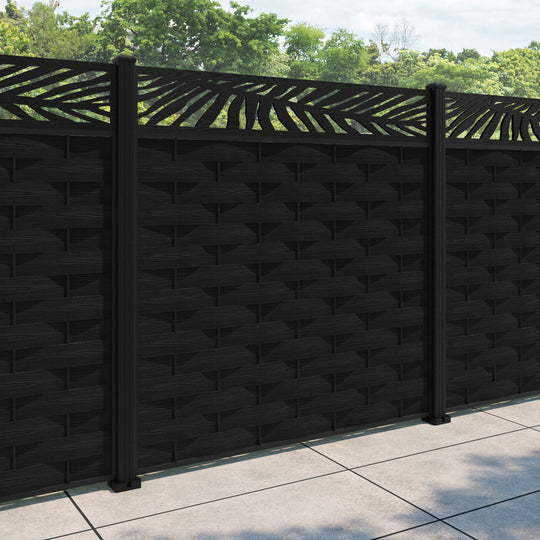 Ripple Palm Fence Panel - Black - with our aluminium posts