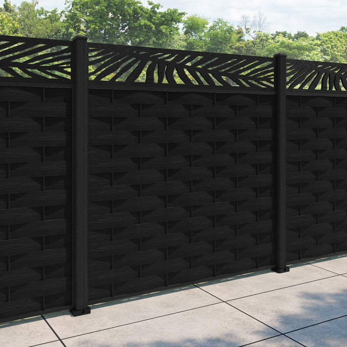 Ripple Palm Fence Panel - Black - with our composite posts