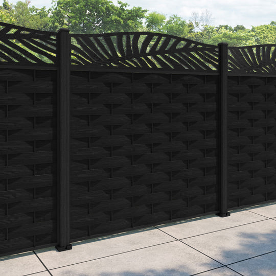 Ripple Palm Curved Top Fence Panel - Black - with our composite posts