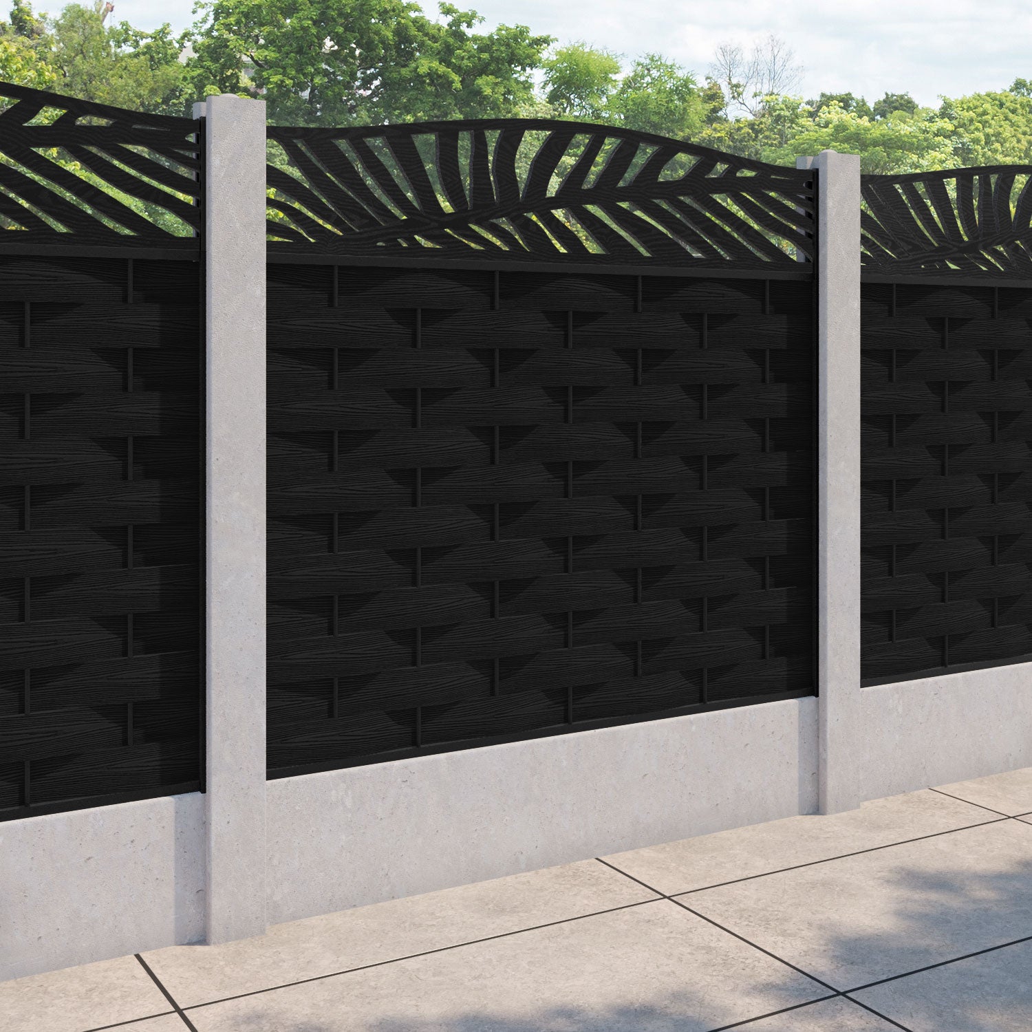 Ripple Palm Curved Top Fence Panel - Black - for existing concrete posts