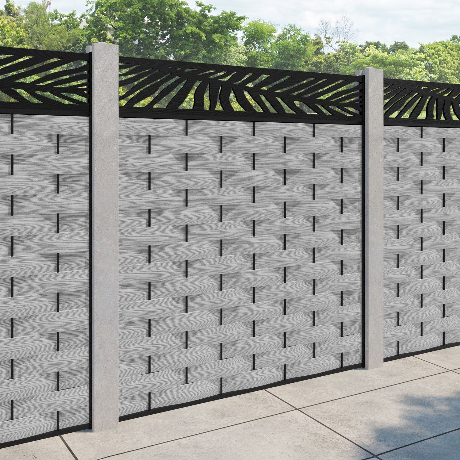 Ripple Palm Fence Panel - Light Grey - for existing concrete posts