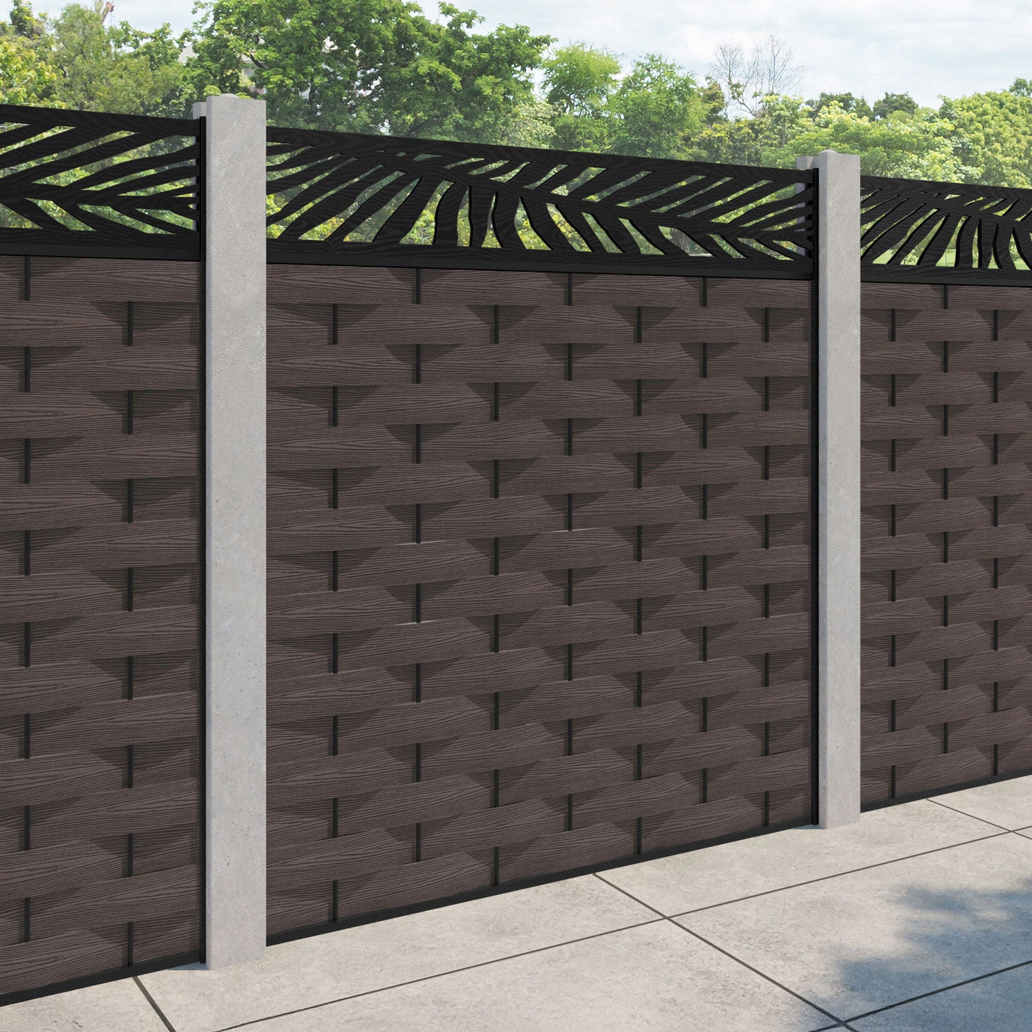Ripple Palm Fence Panel - Mid Brown - for existing concrete posts