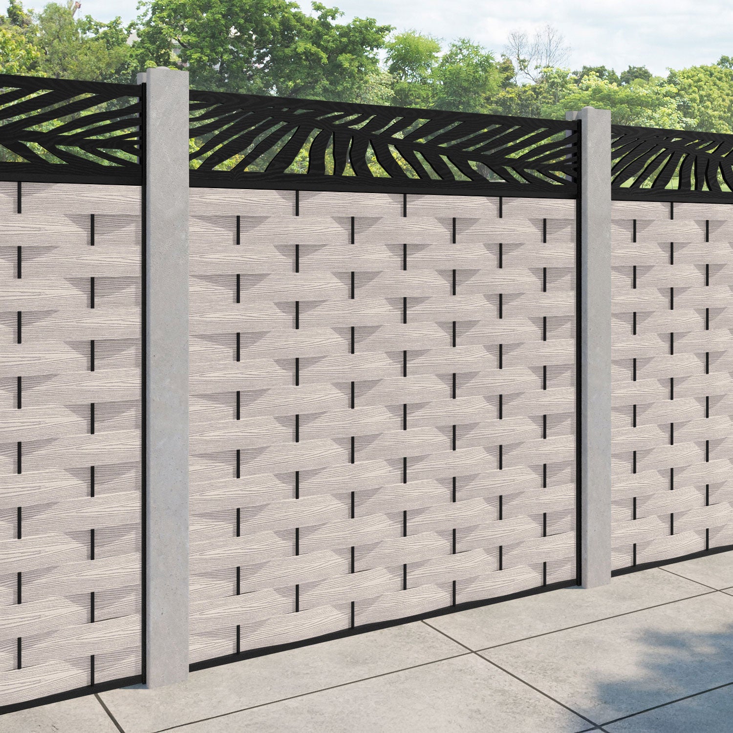Ripple Palm Fence Panel - Mid Stone - for existing concrete posts