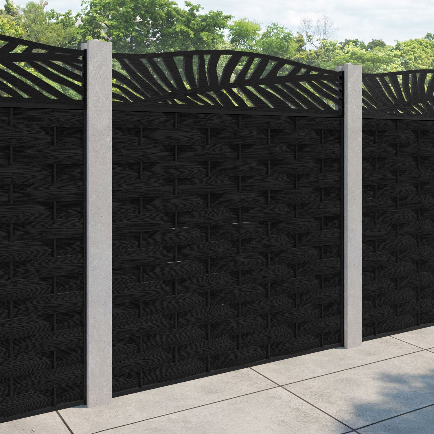 Ripple Palm Curved Top Fence Panel - Black - for existing concrete posts