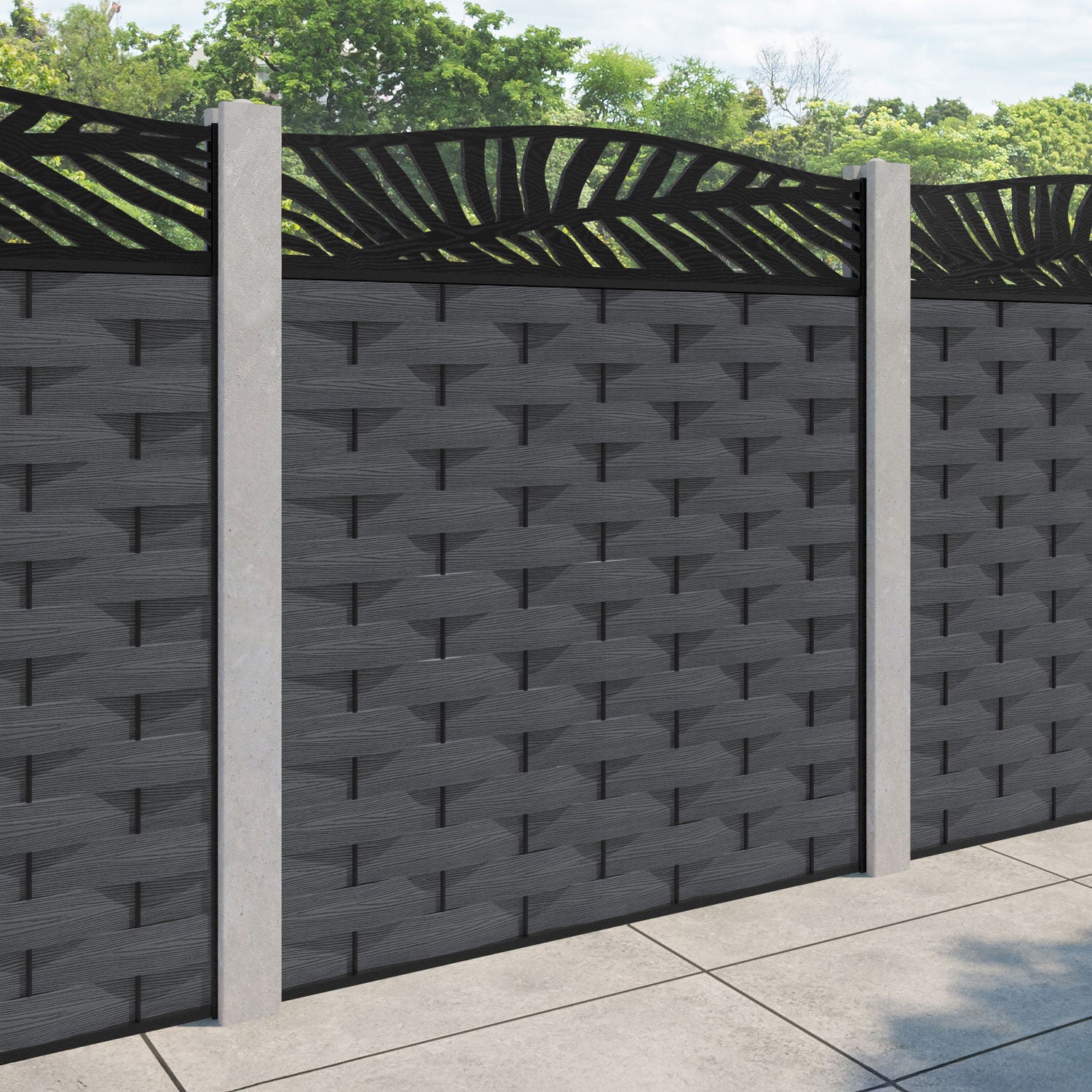 Ripple Palm Curved Top Fence Panel - Dark Grey - for existing concrete posts
