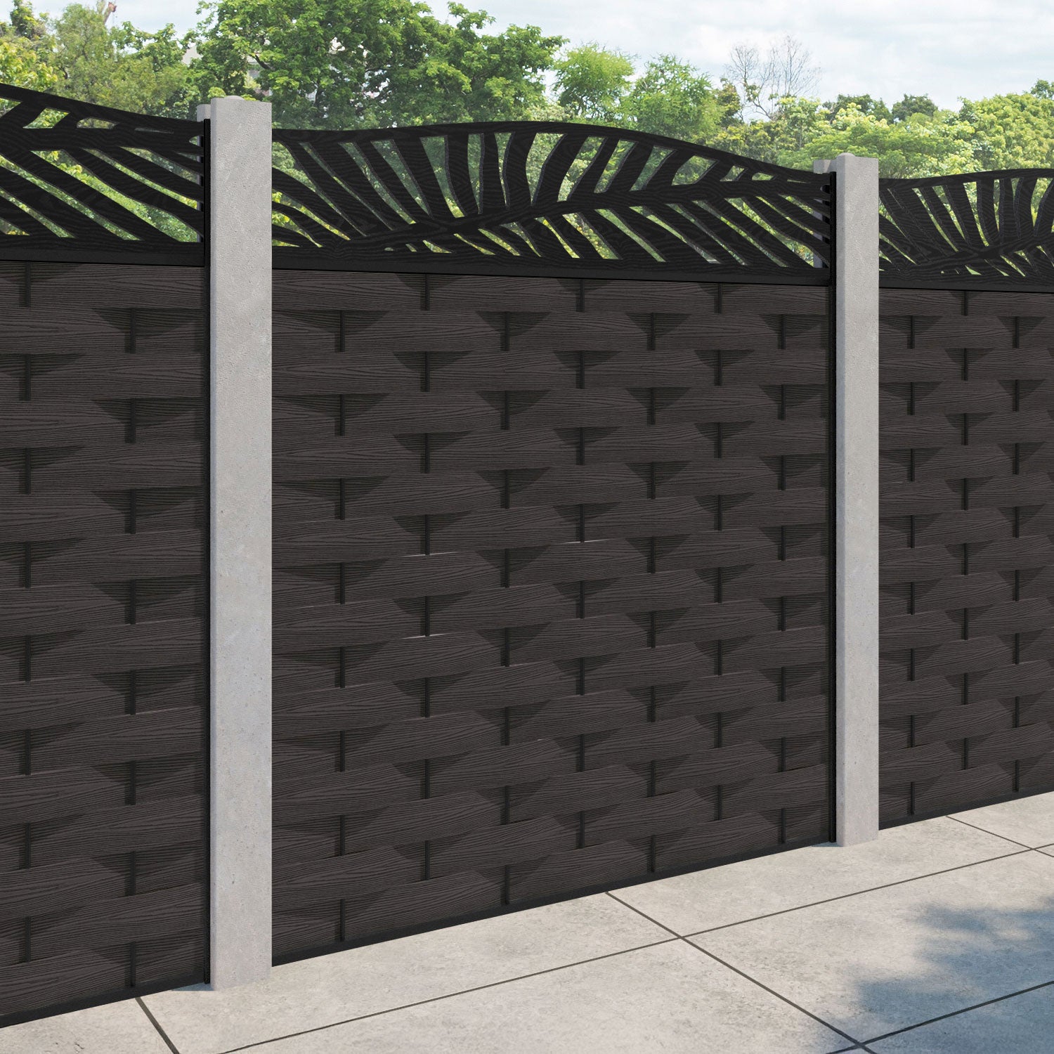 Ripple Palm Curved Top Fence Panel - Dark Oak - for existing concrete posts