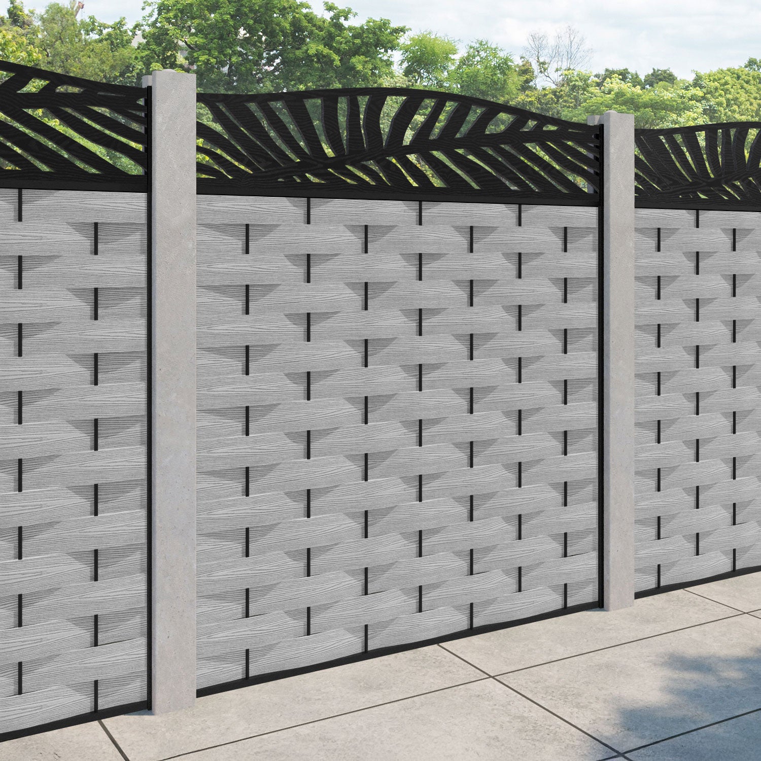 Ripple Palm Curved Top Fence Panel - Light Grey - for existing concrete posts