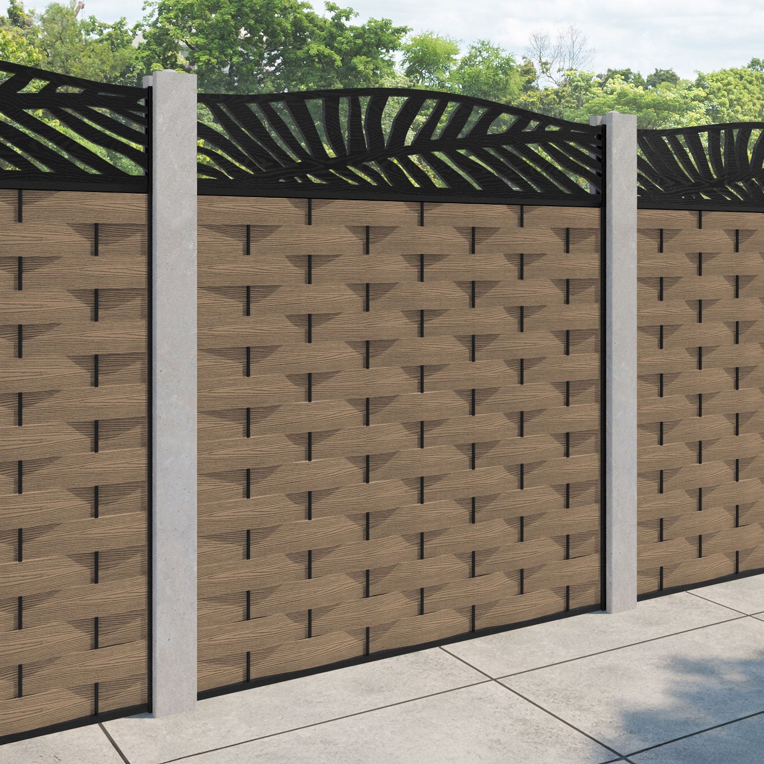 Ripple Palm Curved Top Fence Panel - Teak - for existing concrete posts