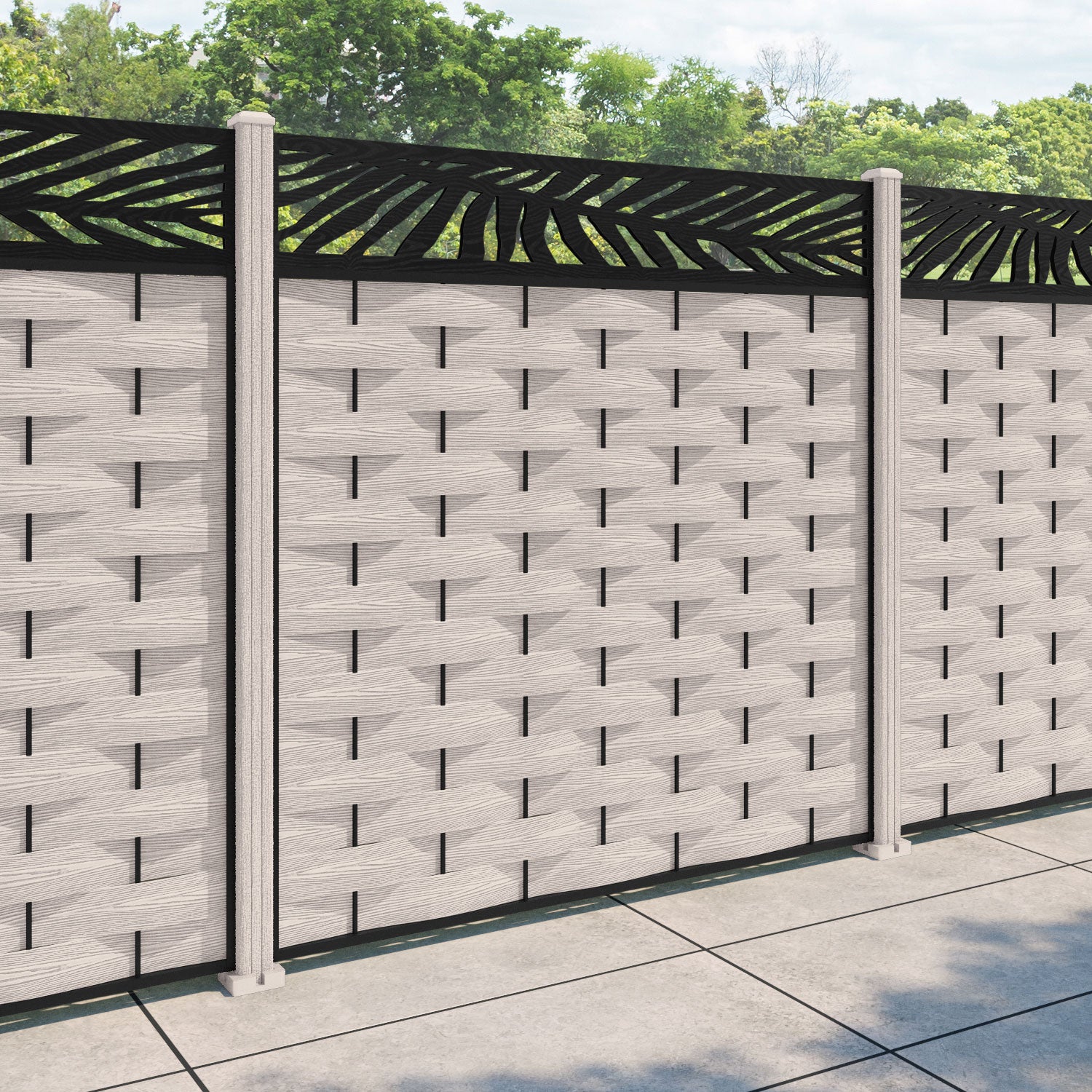 Ripple Palm Fence Panel - Mid Stone - with our composite posts