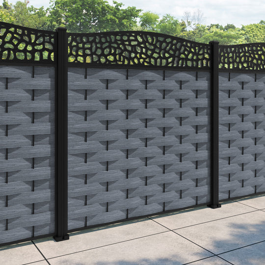 Ripple Pebble Curved Top Fence Panel - Anthracite - with our aluminium posts