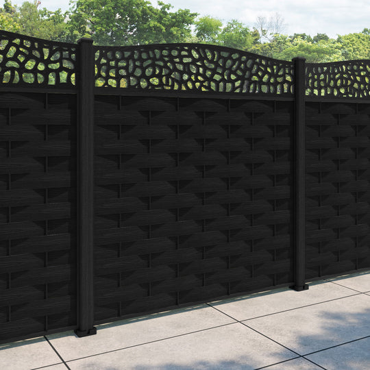 Ripple Pebble Curved Top Fence Panel - Black - with our composite posts