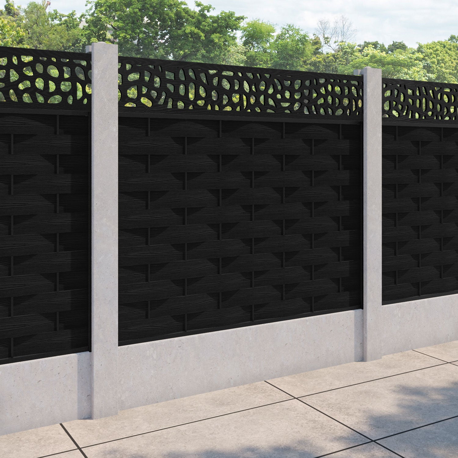 Ripple Pebble Fence Panel - Black - for existing concrete posts