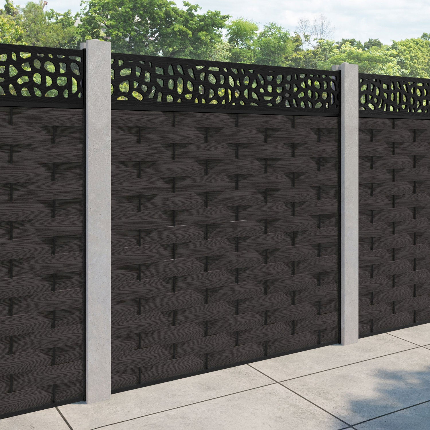 Ripple Pebble Fence Panel - Dark Oak - for existing concrete posts