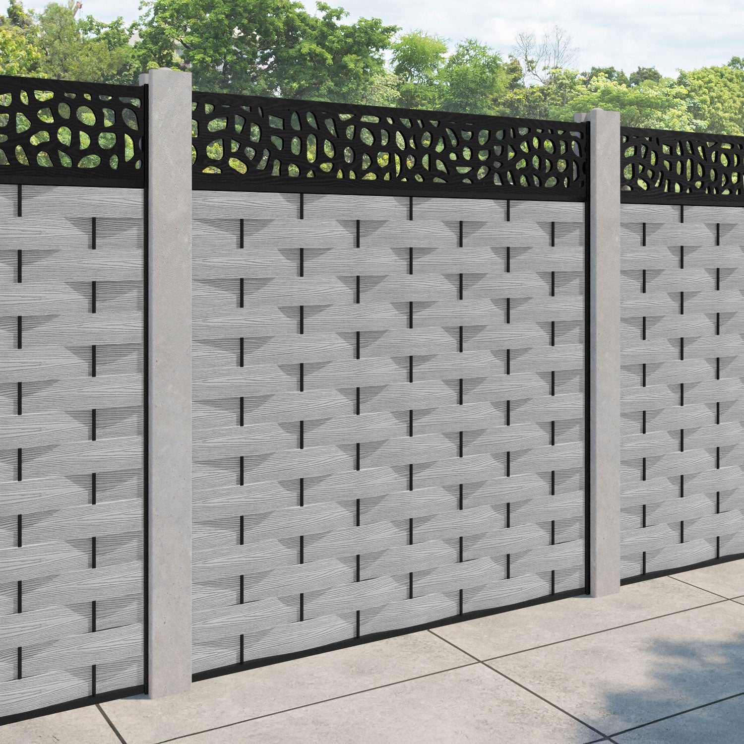 Ripple Pebble Fence Panel - Light Grey - for existing concrete posts