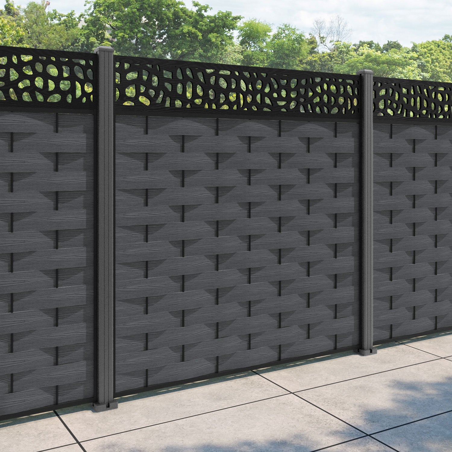 Ripple Pebble Fence Panel - Dark Grey - with our aluminium posts