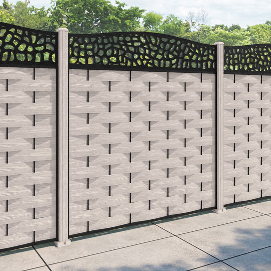 Ripple Pebble Curved Top Fence Panel - Mid Stone - with our composite posts