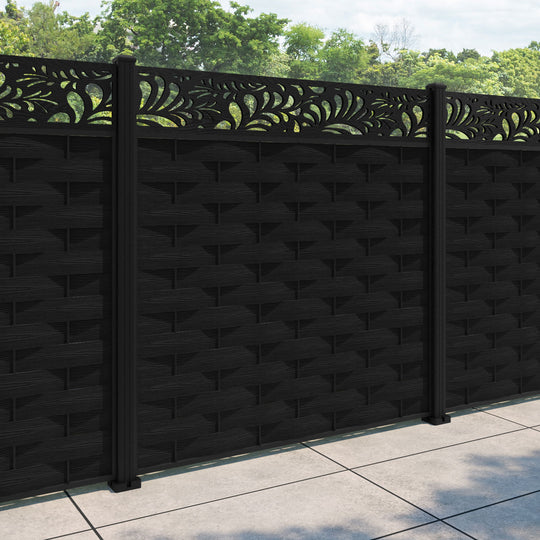 Ripple Petal Fence Panel - Black - with our aluminium posts