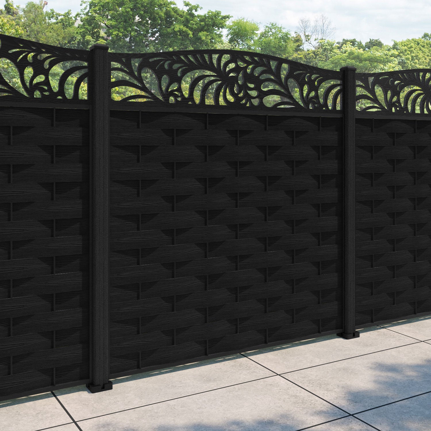 Ripple Petal Curved Top Fence Panel - Black - with our composite posts