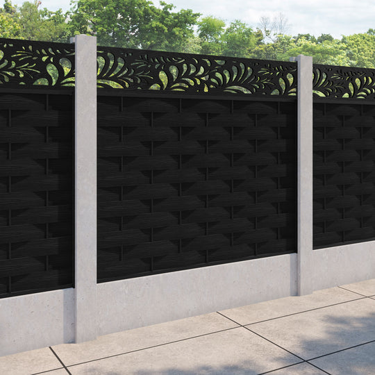 Ripple Petal Fence Panel - Black - for existing concrete posts