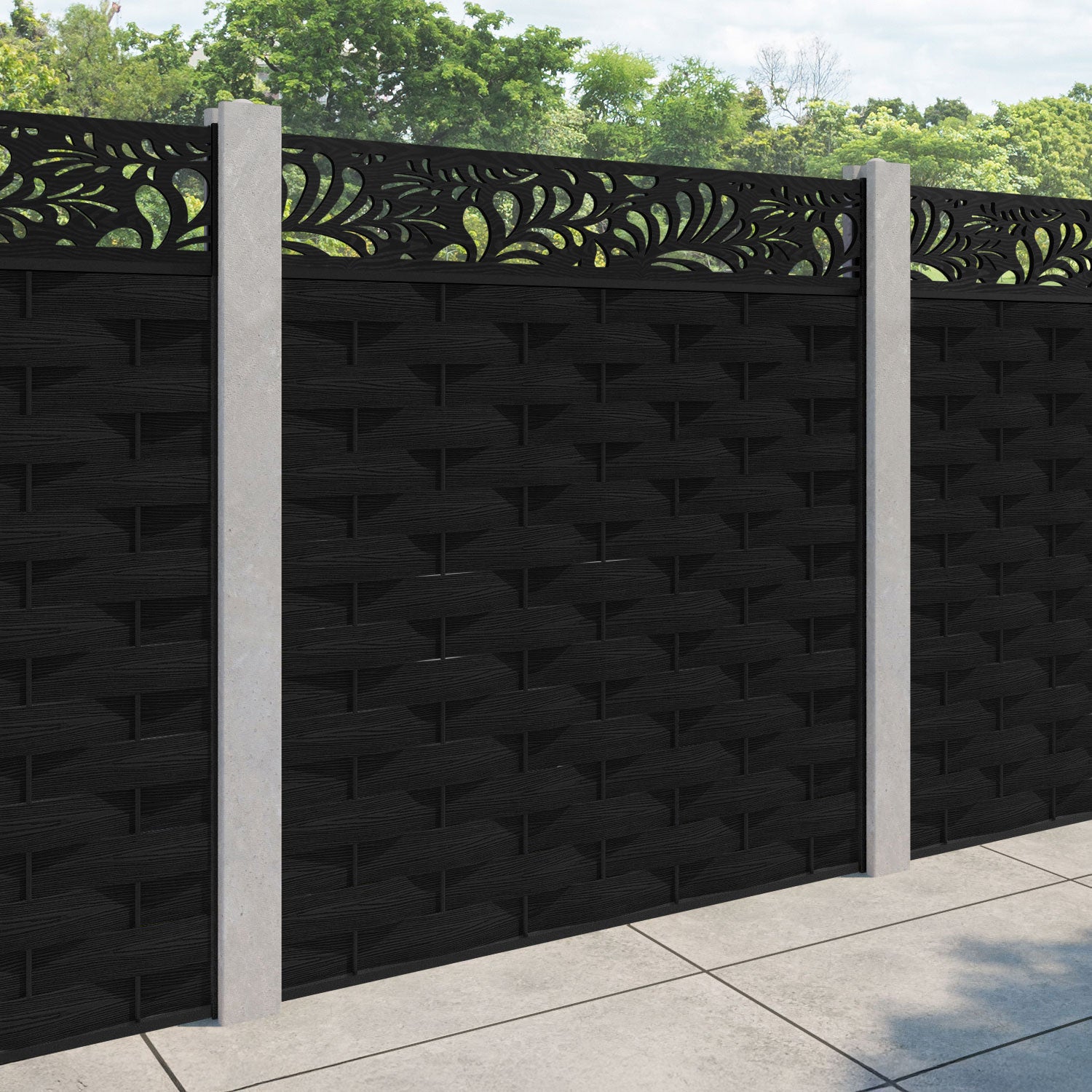 Ripple Petal Fence Panel - Black - for existing concrete posts