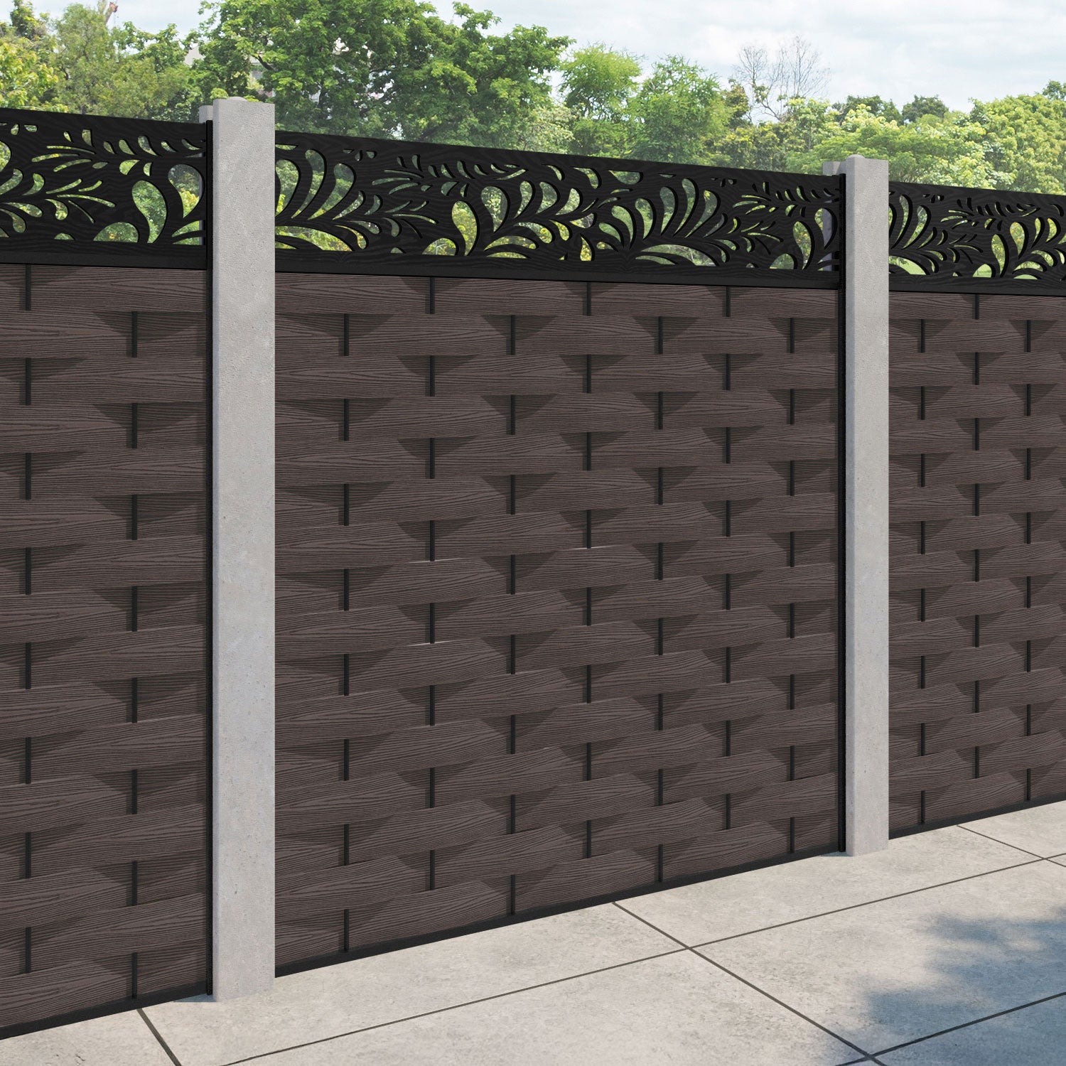 Ripple Petal Fence Panel - Mid Brown - for existing concrete posts