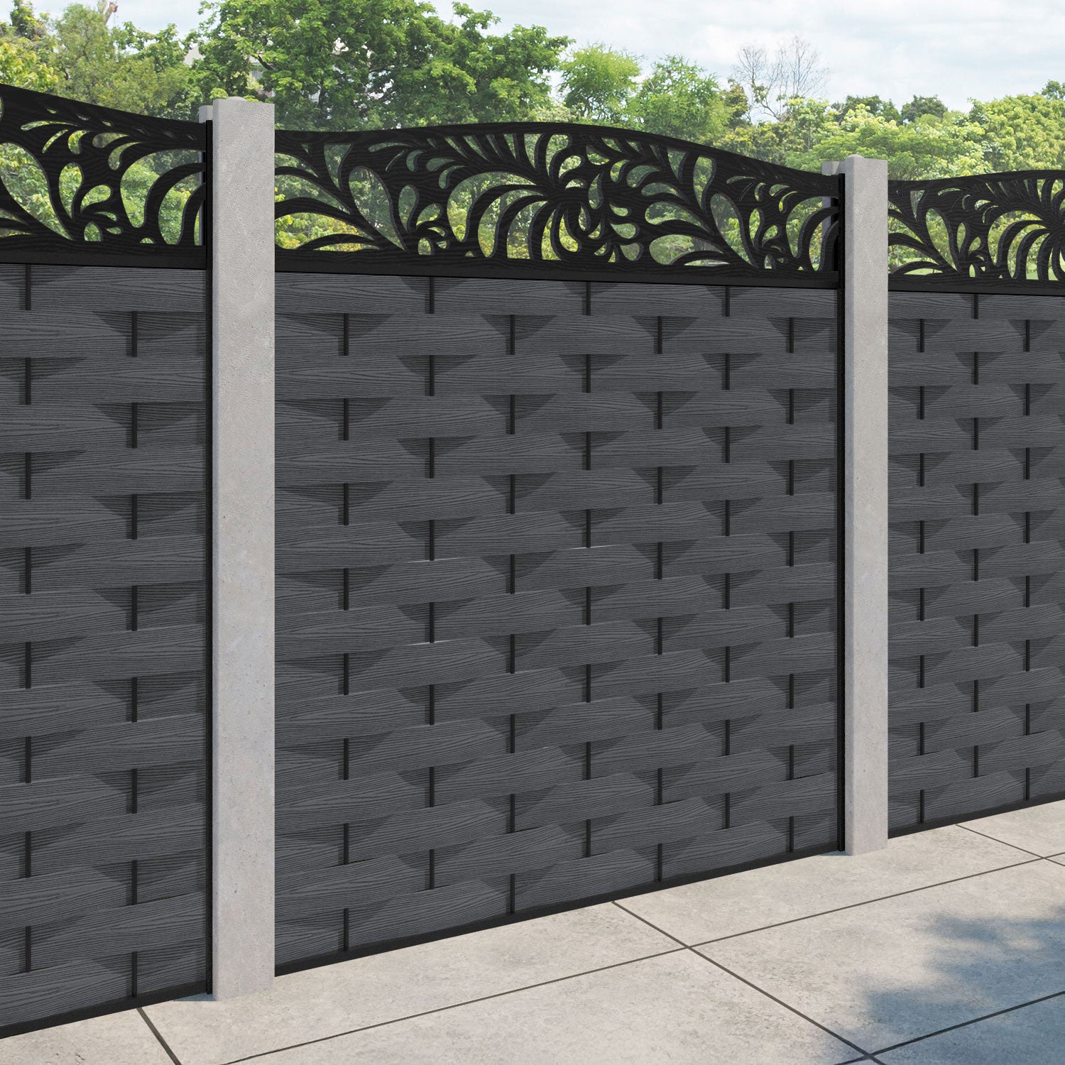 Ripple Petal Curved Top Fence Panel - Dark Grey - for existing concrete posts