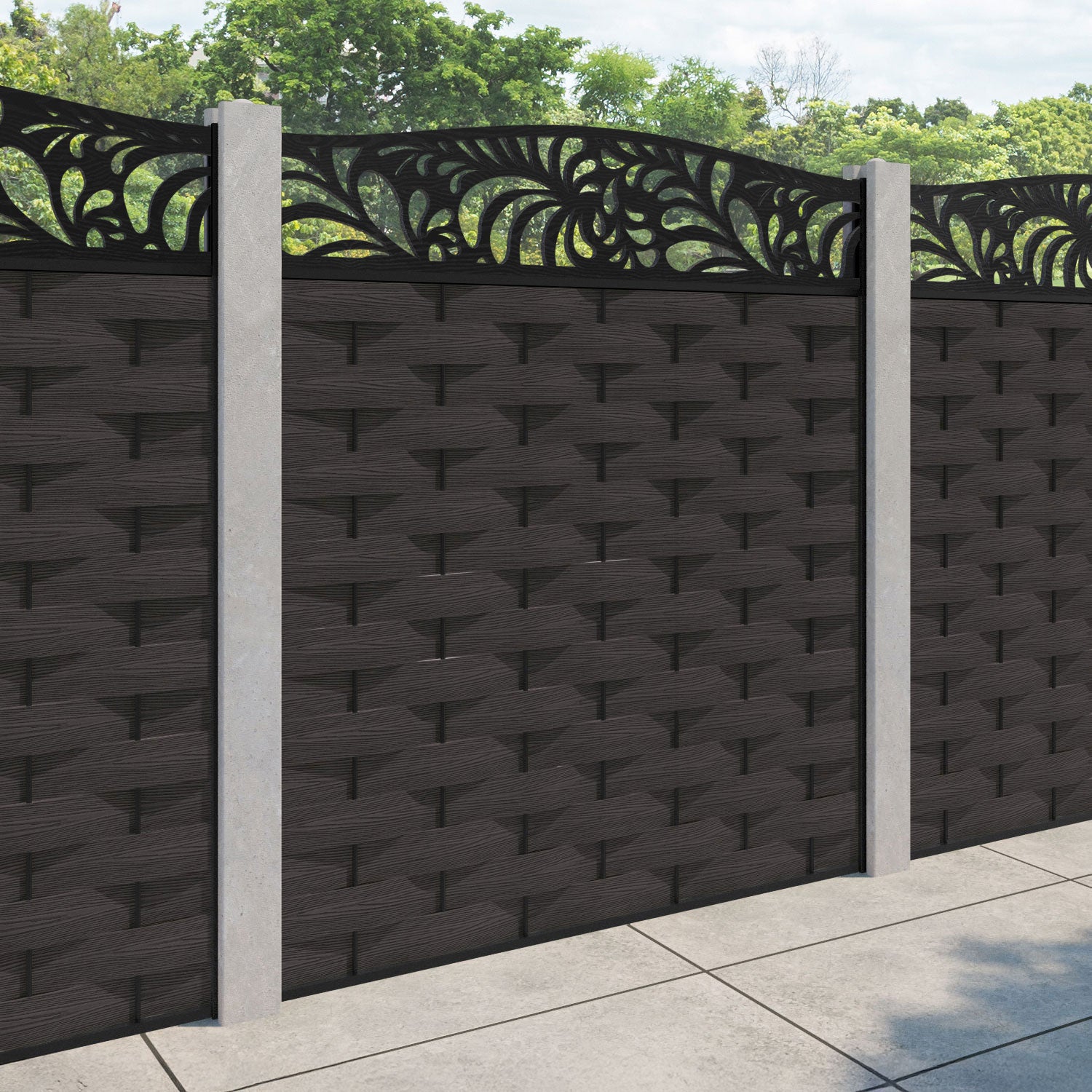 Ripple Petal Curved Top Fence Panel - Dark Oak - for existing concrete posts