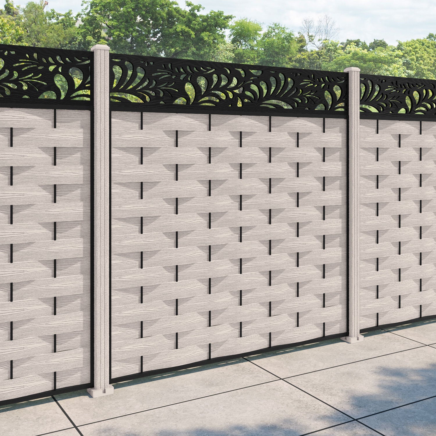 Ripple Petal Fence Panel - Mid Stone - with our composite posts