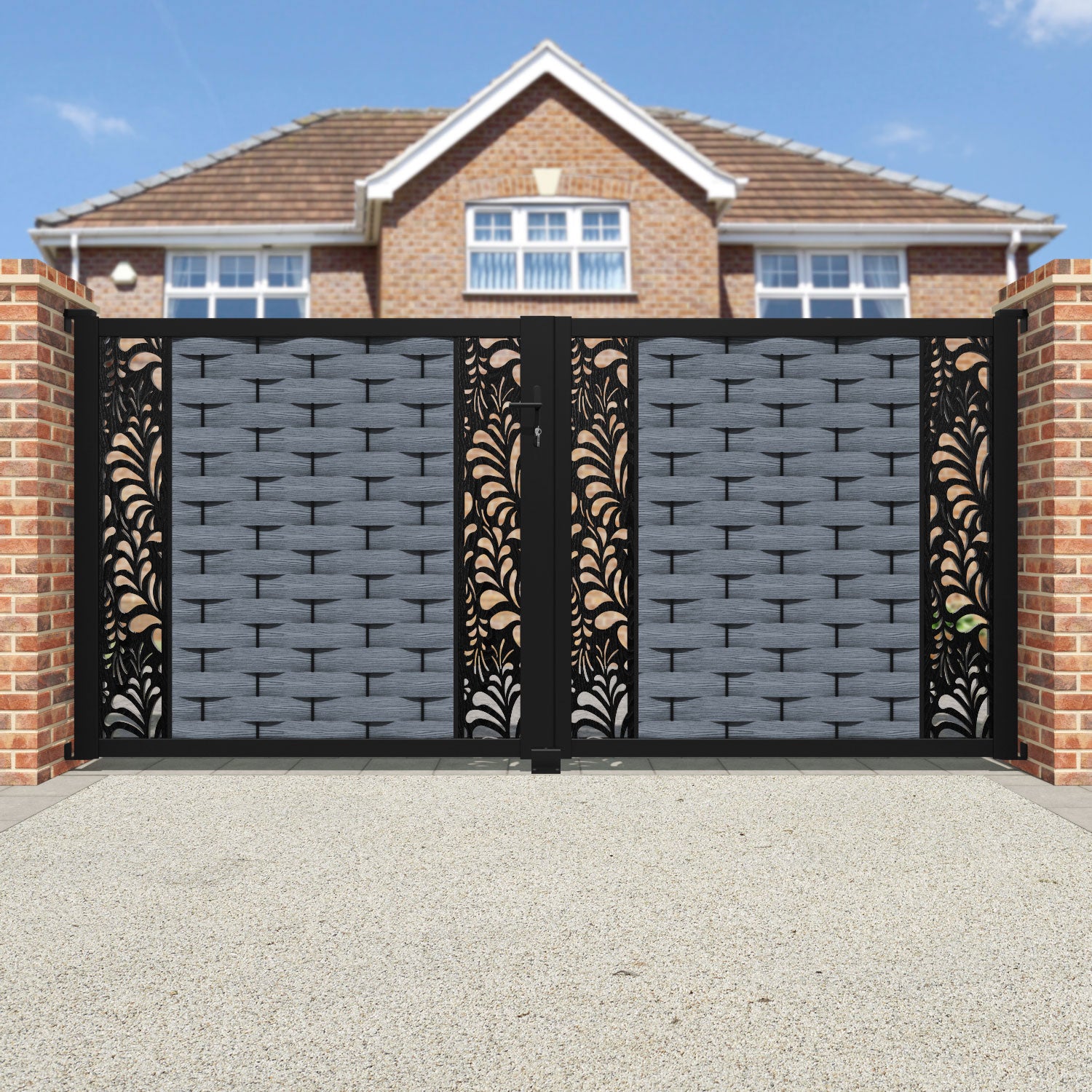 Ripple Petal Straight Top Driveway Gate - Anthracite - Middle & End Screen