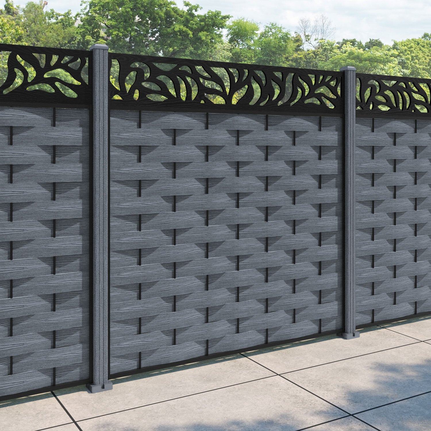Ripple Plume Fence Panel - Anthracite - with our composite posts