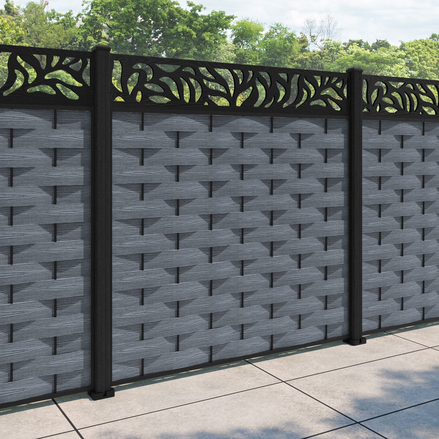 Ripple Plume Fence Panel - Anthracite - with our composite posts