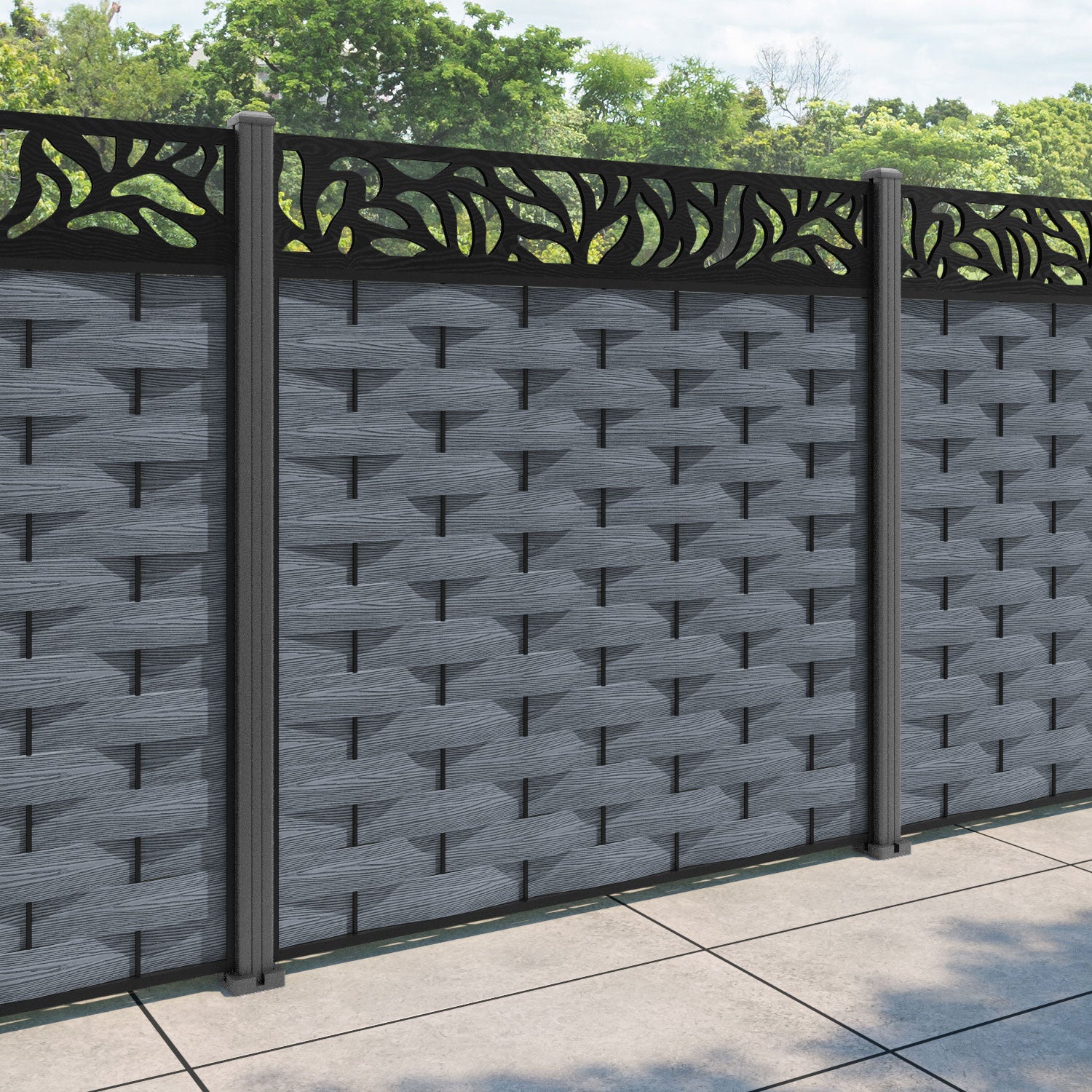 Ripple Plume Fence Panel - Anthracite - with our aluminium posts