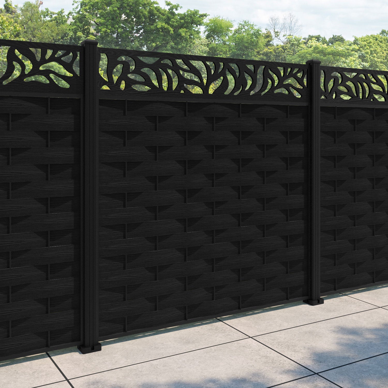 Ripple Plume Fence Panel - Black - with our aluminium posts
