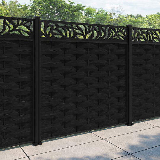 Ripple Plume Fence Panel - Black - with our aluminium posts