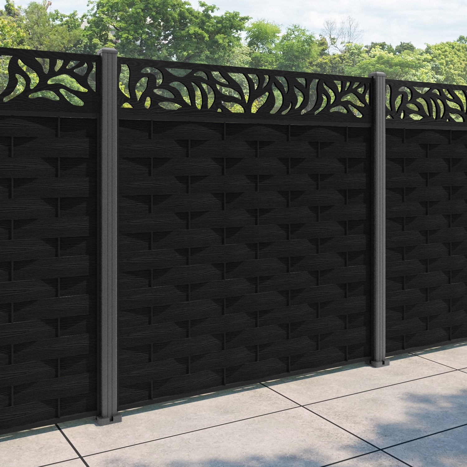 Ripple Plume Fence Panel - Black - with our aluminium posts