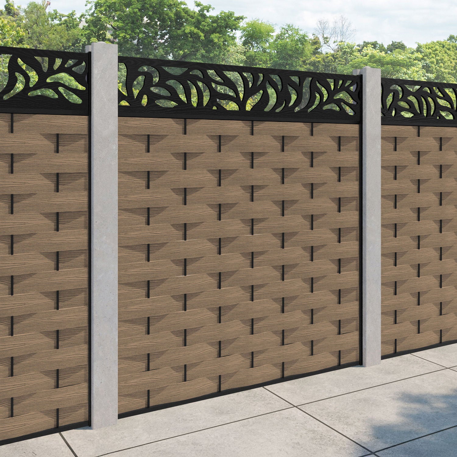 Ripple Plume Fence Panel - Teak - for existing concrete posts