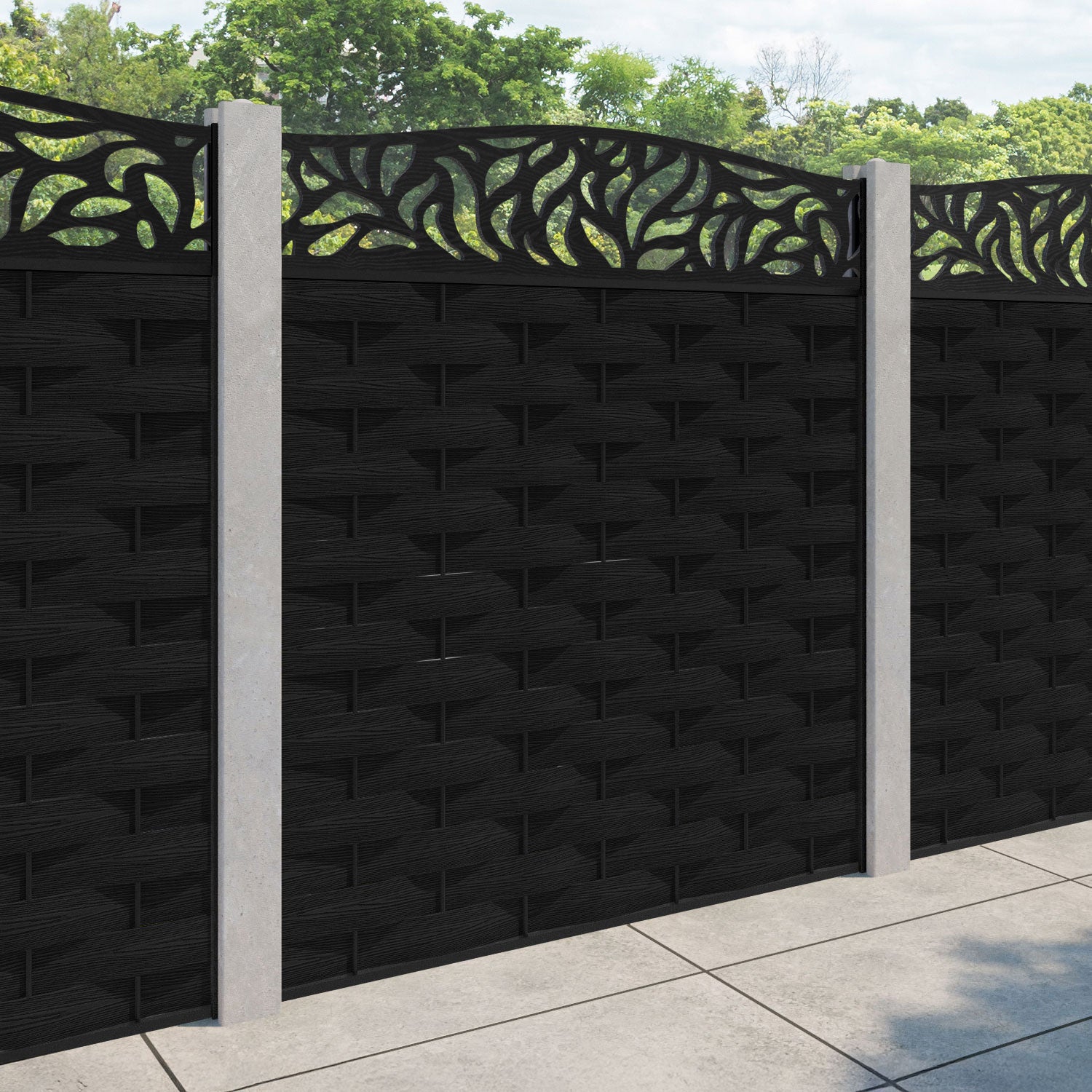 Ripple Plume Curved Top Fence Panel - Black - for existing concrete posts