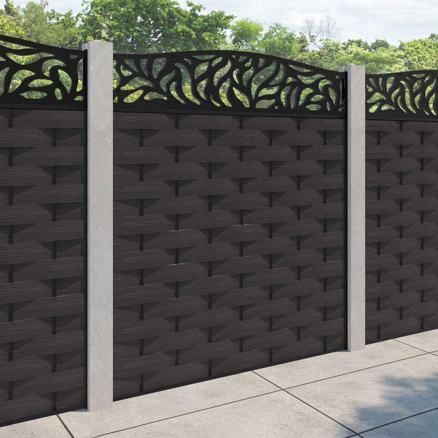 Ripple Plume Curved Top Fence Panel - Dark Oak - for existing concrete posts