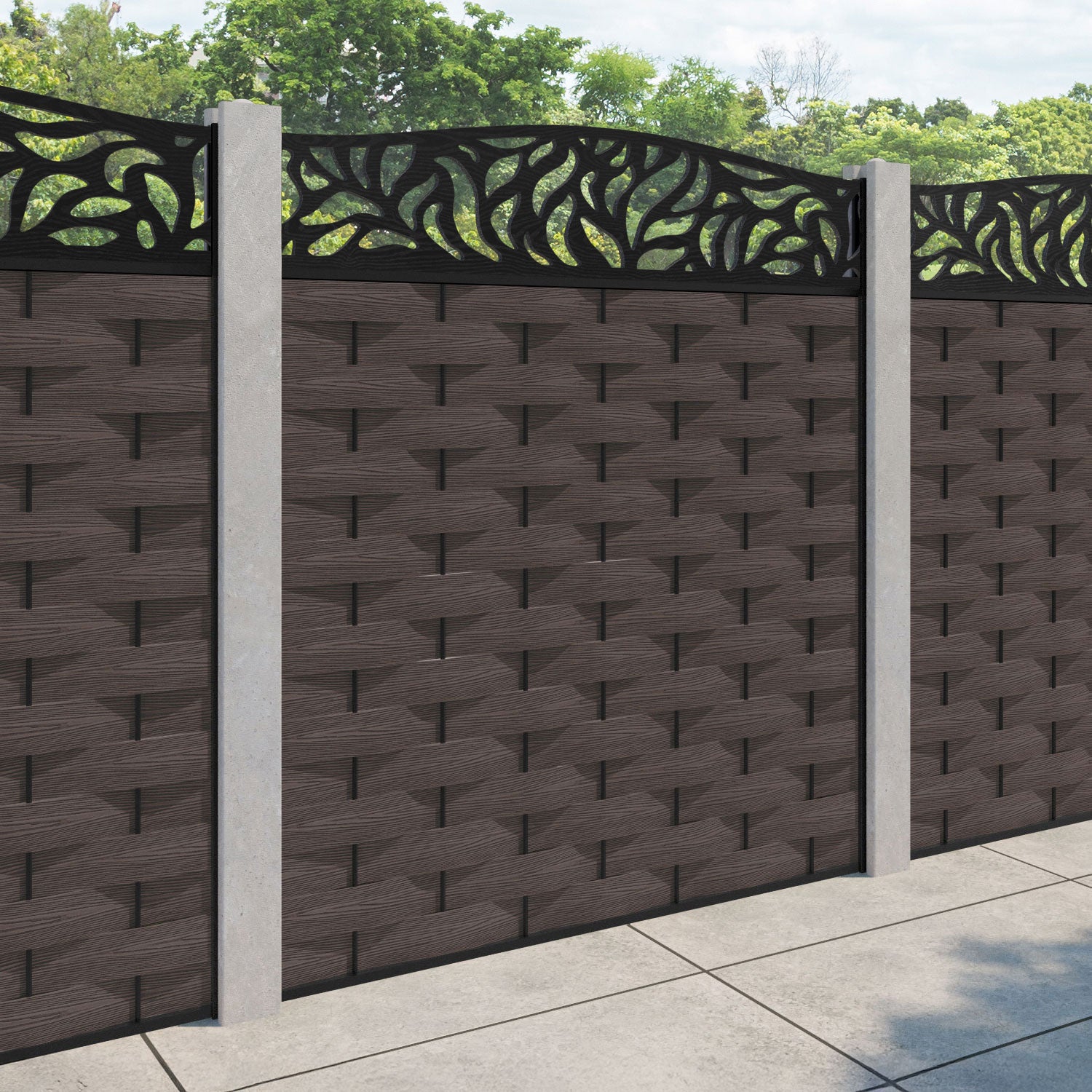 Ripple Plume Curved Top Fence Panel - Mid Brown - for existing concrete posts
