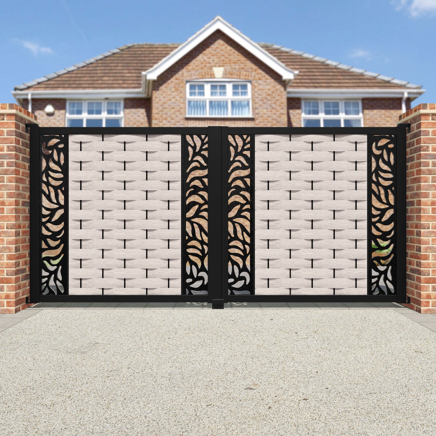 Ripple Plume Straight Top Driveway Gate - Mid Stone - Middle & End Screen