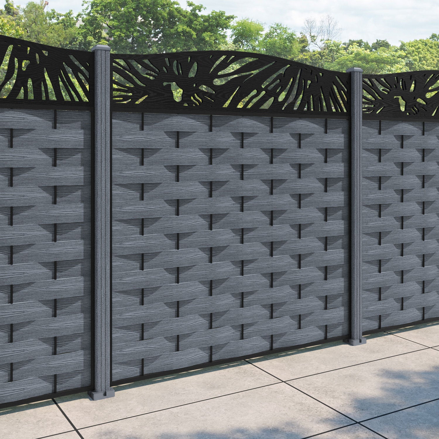 Ripple Poppy Curved Top Fence Panel - Anthracite - with our composite posts